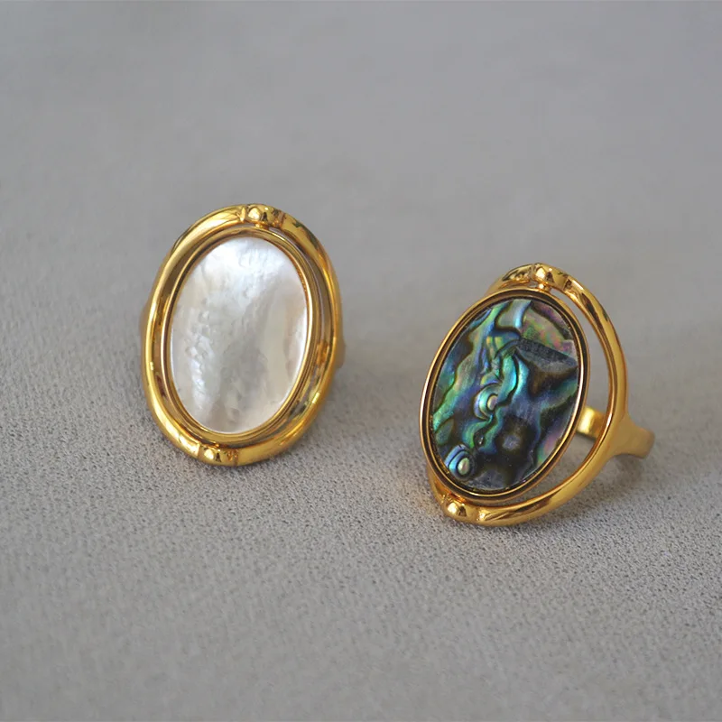 

2021 Fashion Jewelry Double-sided Rotatable Abalone Shell Index Finger Trendy Ring for Women