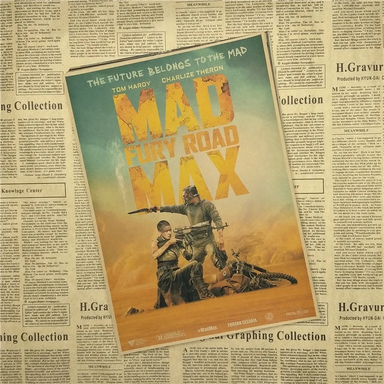 Mad max Fury road Tom Hardy Charlize Theron фильм плакат наклейка на бумагу Ретро крафт-бумага | Дом и