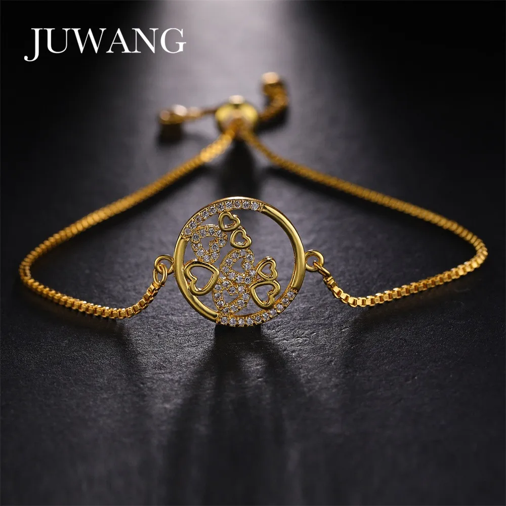 JUWANG Gold Heart Bracelets&ampBangles Jewelry Cubic Zircon For Women Lovers Wedding Charm Bracelet Adjustable Chain | Украшения и
