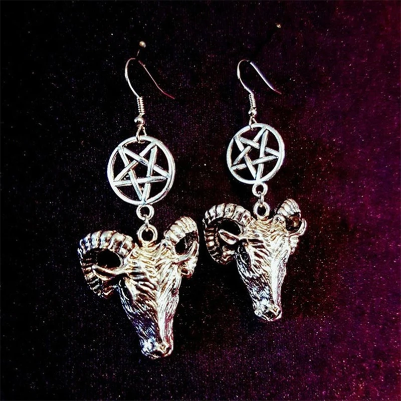 

Vintage Bull Head Earrings, Five-pointed Star Bull Head Pendant Earrings, Gothic Earrings, Gothic Jewelry, Women's Jewelry