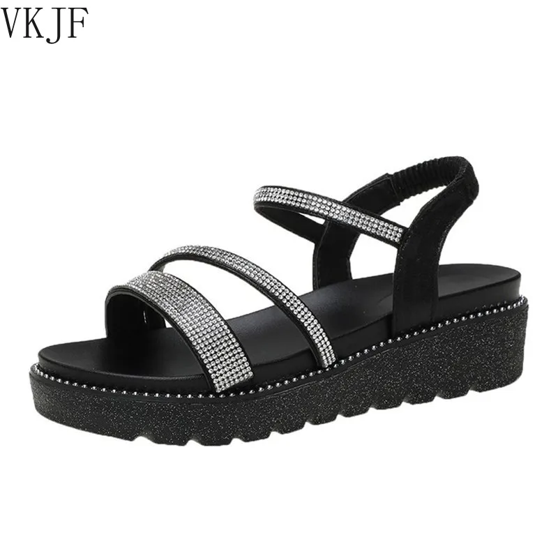 

Women's Flat Sandals 2021 New Summer Casual Elastic Band Female Plus Size 40 Solid Color Sandal Open Toe Non-Slip Beach Shoes