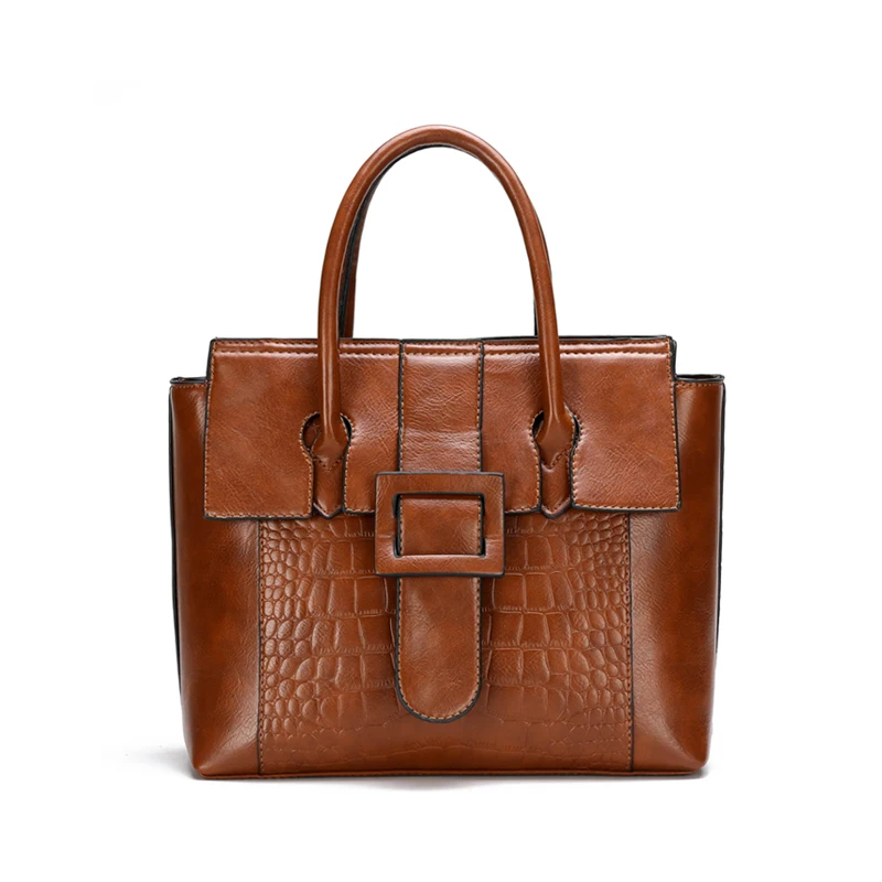 

2021 Women Crocodile Pattern Handbag Large Capacity Casual Tote Lady Luxury High Quality PU Leather Office Top-Handle Bag
