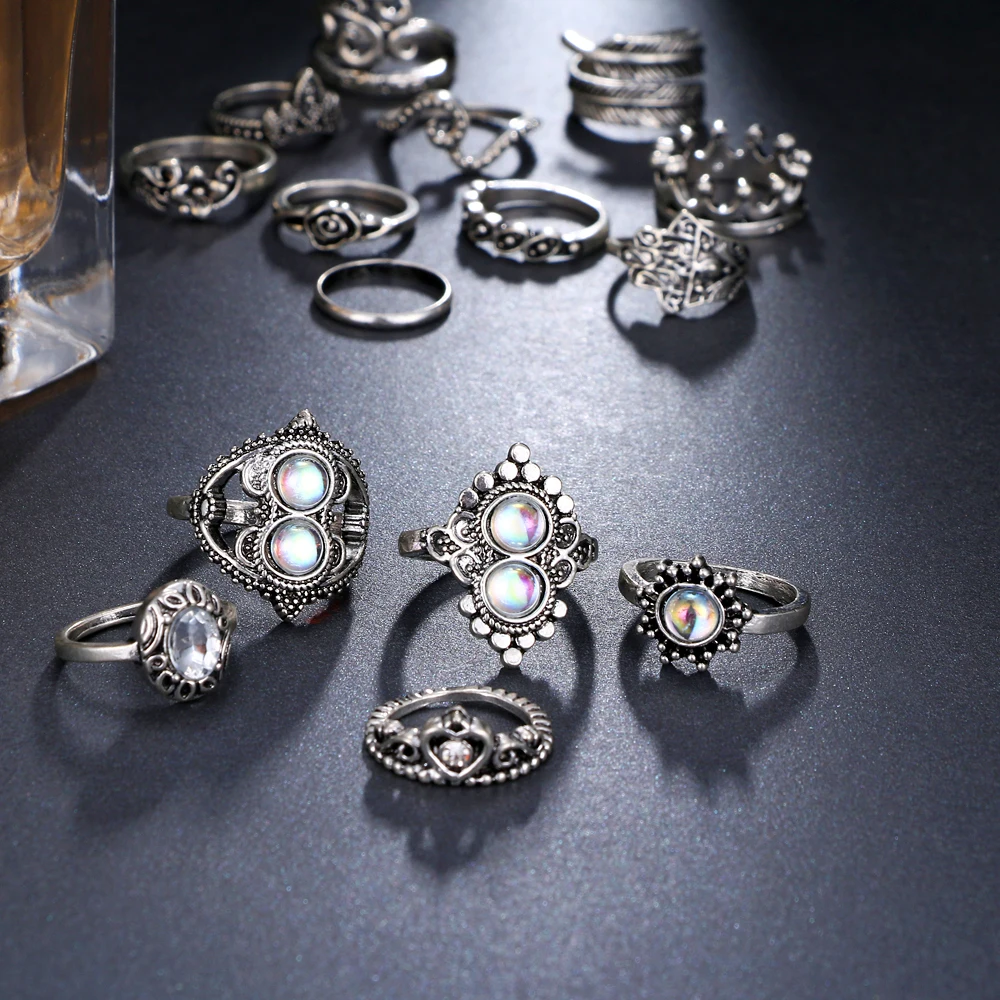 Женский винтажный набор колец с кристаллами FAMSHIN 14 богемное кольцо опалом и