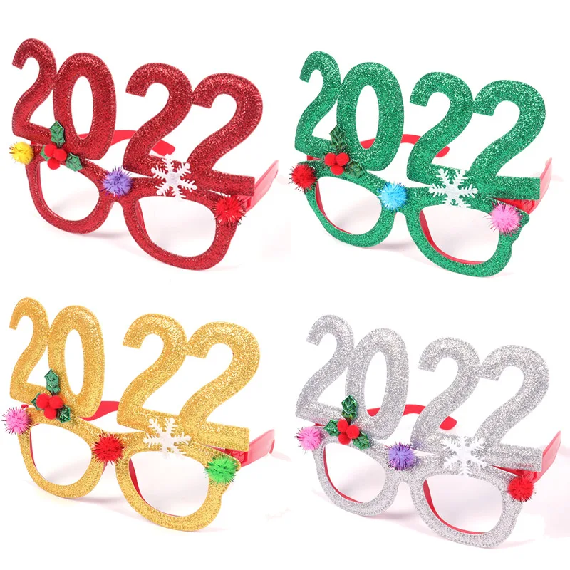 

New Year 2022 Glasses Frame Photo Booth Props New Year Eve Party Decorations Christmas Ornaments Xmas Natal Gift Navidad Glasses