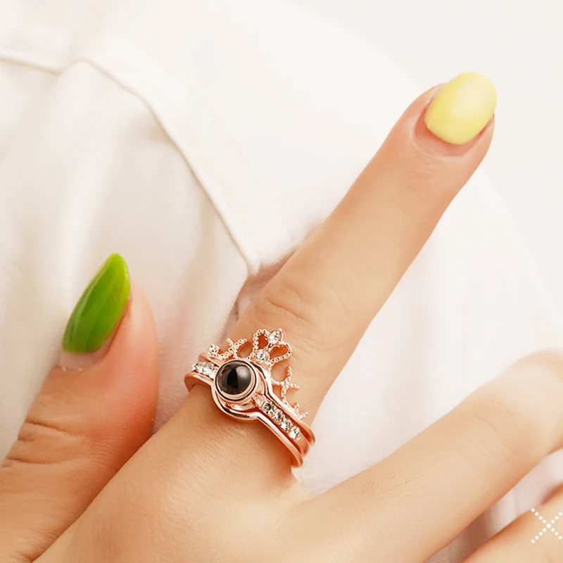 

Rose Gold Color 100 Languages I Love You Projection Ring Separable Crown Ring Romantic Love Memory Wedding Rings Jewelry Gift