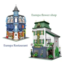 moc europa street view series european restaurant building blocks kit creative flower shop architecture bricks toys for children