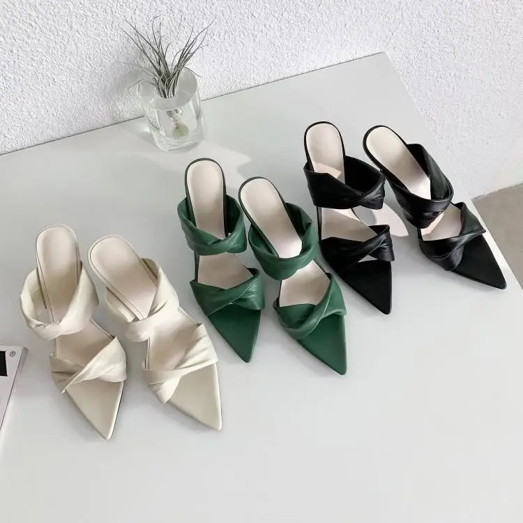 2020 New Summer Women's High Heel Thin Heeled Slippers Open Toe Fashion Outer Wear Slippers