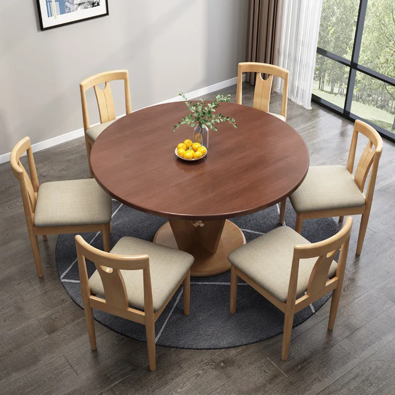 

Solid Wood Nordic Simple Small Apartment Dining Table And Chair Combination 1.35 Meters Round Household Dining Table Wholesale