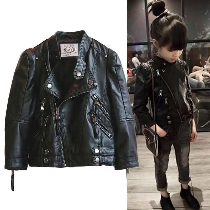 

Fashion Faux Leather Jacket for Toddler Baby Teenage Girls Autumn Winter Thick Brand Cardigan Coat Retro Zippers Outerwears2-15T