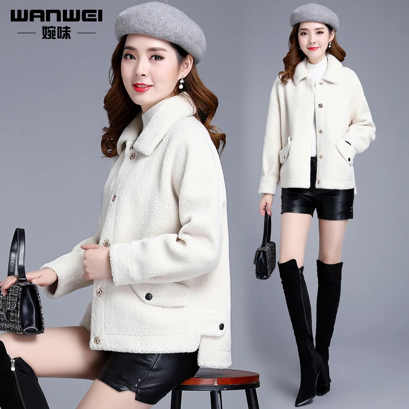 Новинка пальто из овчины женское короткое осенне зимнее гранулированного