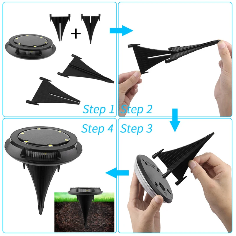 4Pcs Solar 10 LED Ground Lights Outdoor Waterproof Solar Disk Lights Solar Gar Path Way Garden Lamp Backyard Led Night Light