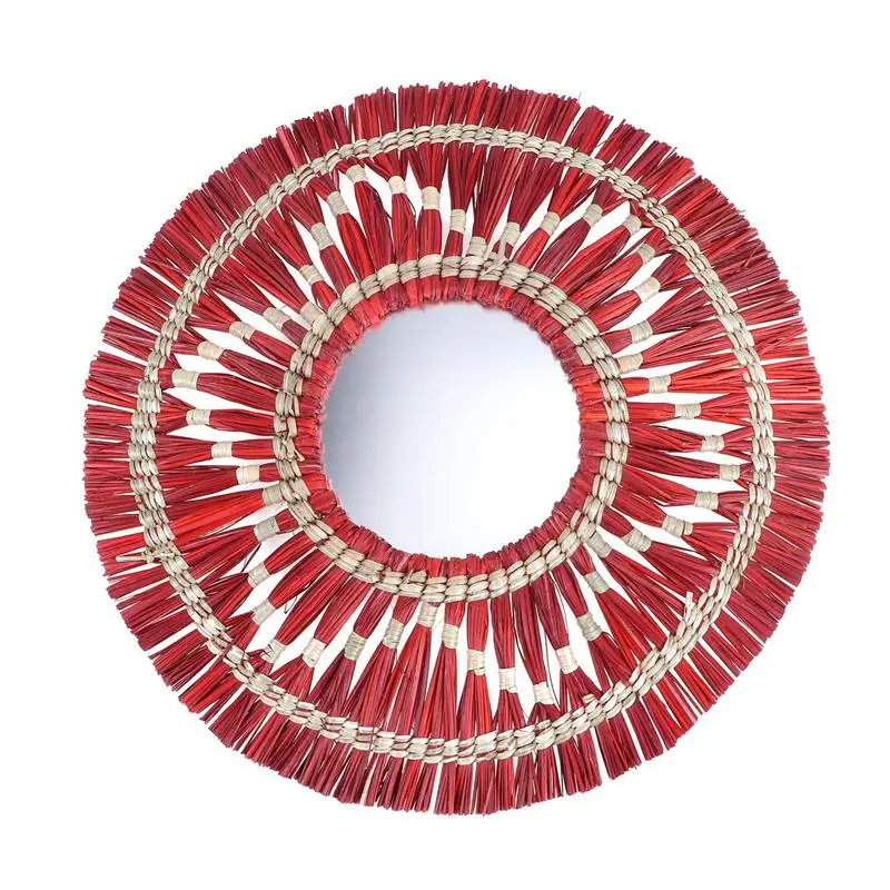 

1pc Wall-mounted Mirror Retro Vanity Mirror Handmade Tassel Mirror (Red)