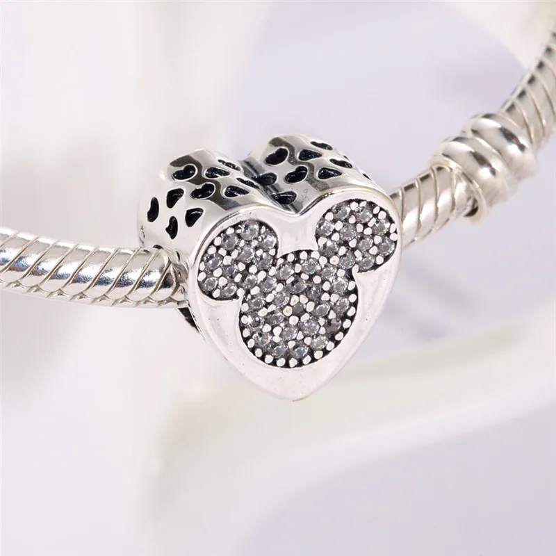 

Authentic S925 Sterling Silver DIY Jewelry Bow True Love Girl Boy Mouse Charm fit 3mm Bracelet Bangle Pave Crystals