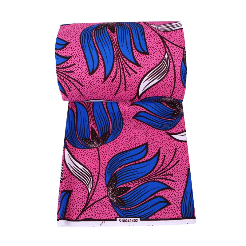 African Fabric Ankara Real Wax Veritable Blue Flowers Print Pink 6Yards | Аксессуары для одежды