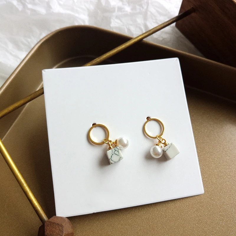 Женские серьги с белыми мраморными подвесками S925 маленькая блестящая жемчужина