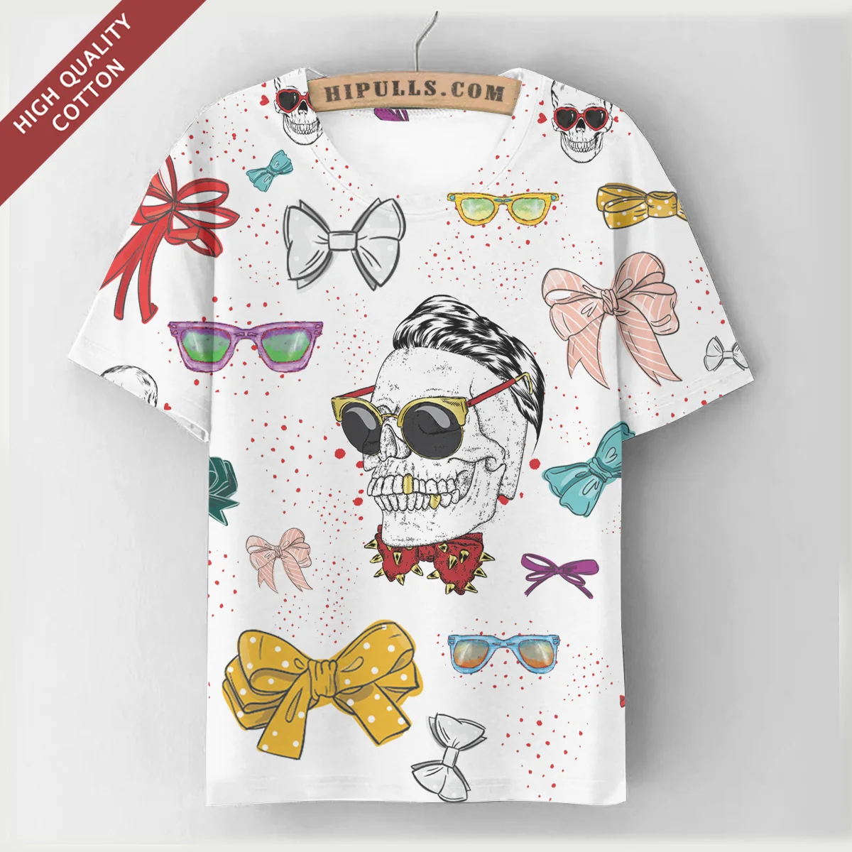 

Skull cotton print O-neck XL soft and comfortable Skull top casual women's youth street short-sleeved Harajuku cotton T-shirt
