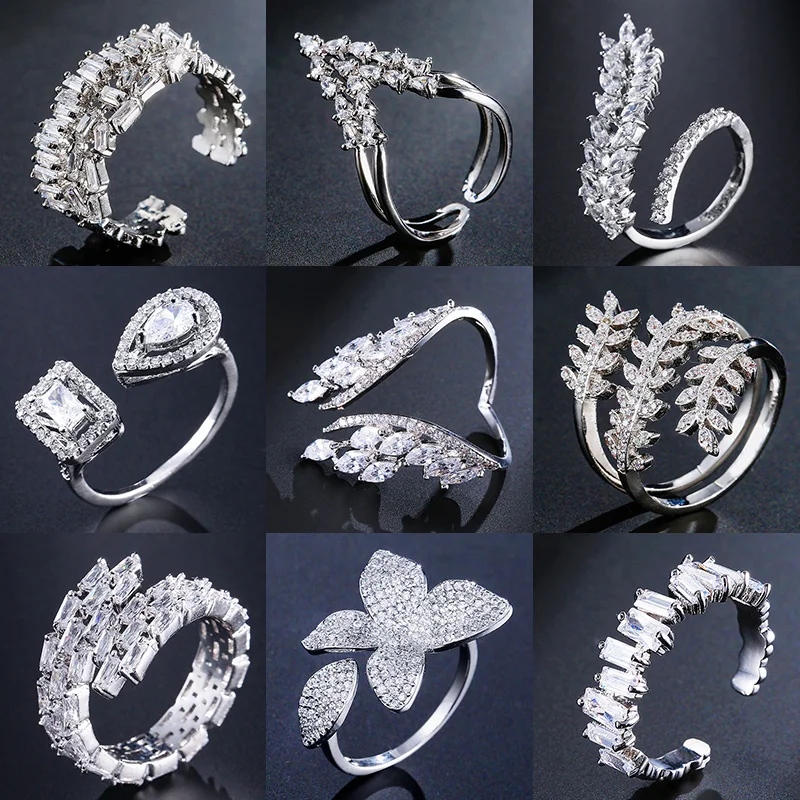 

2022 New Arrival Luxury Aesthetic Fashion Trendy Gold Silver Color Open Adjustable Ring for Women Wedding Party Gift Jewelry Z3
