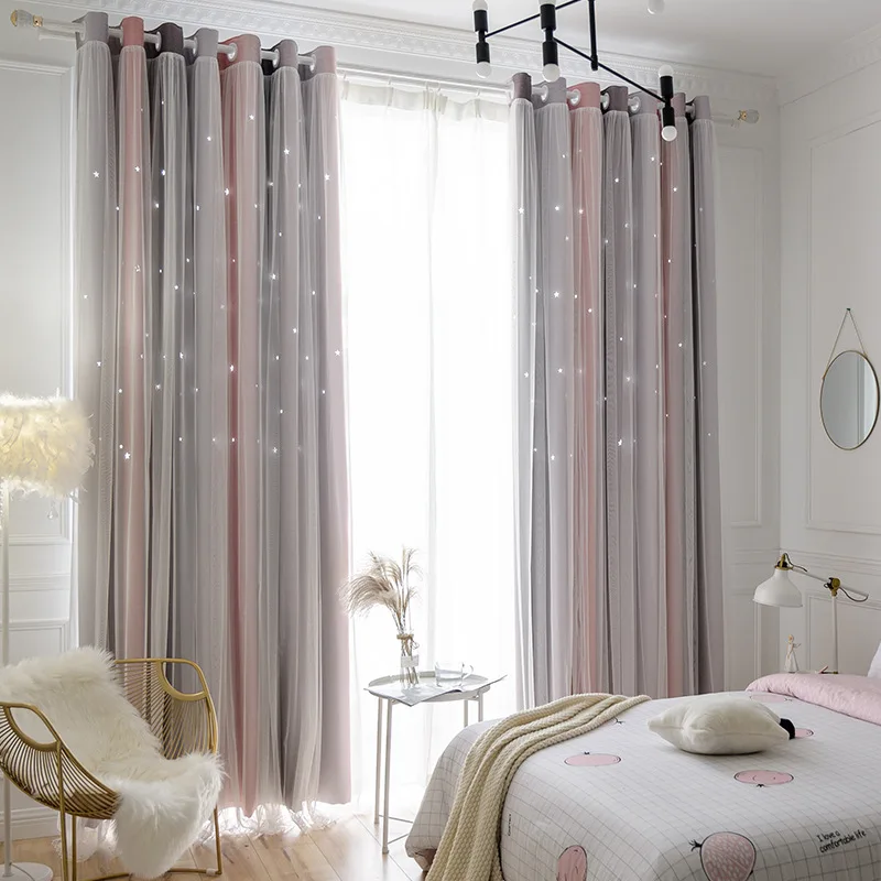 

Morandi Color Simple Transparent Star Hollow Curtain Ins Dream Princess Style Living Room Bedroom Shading Curtain