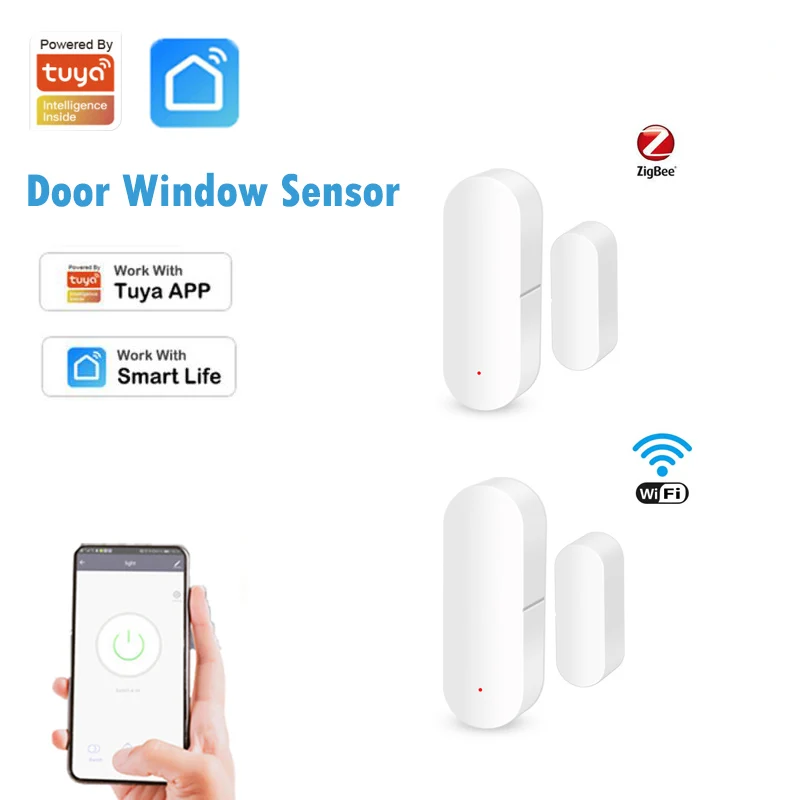 

Смарт-датчик двери и окна Tuya Wi-Fi/ZigBee, магнитный детектор сигнализации, дистанционное управление через приложение Smart Life/Tuya с датчиком движен...