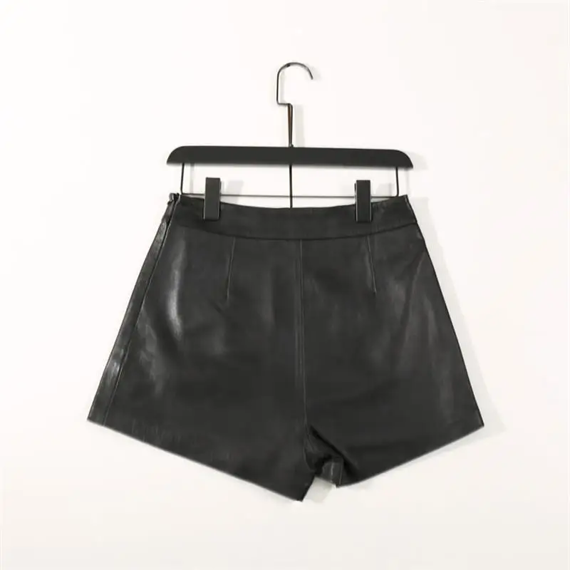 2020 Spring New Leather Shorts Women's Sheepskin Irregular Stitching A Wide-Leg Slim Arrivals | Женская одежда