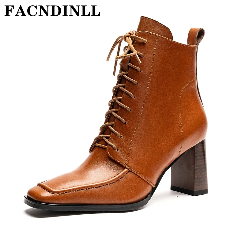 

Женские ботильоны из натуральной коровьей кожи, теплые классические ботинки на толстом высоком каблуке, с квадратным носком, офисная обувь,...