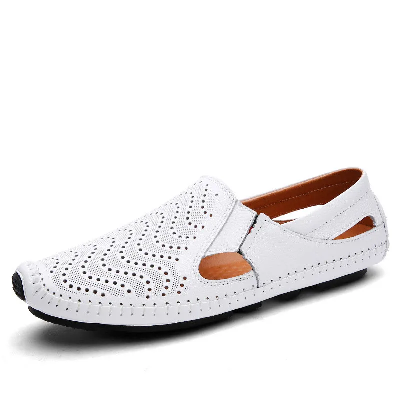 

High Quality Cutout Shoes Men Genuine Leather Sandals Summer 2021 Business Driving Moccasins
