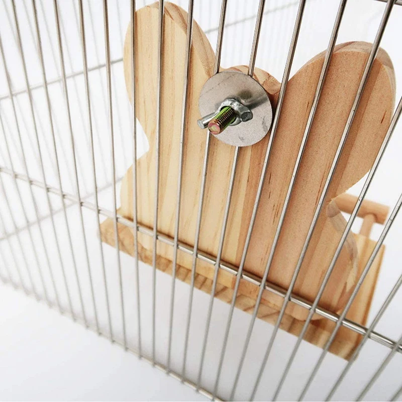 Parrot Mirror Toy with Stainless Steel Feeding Cup Bird Cage Wooden Frame Accessories |