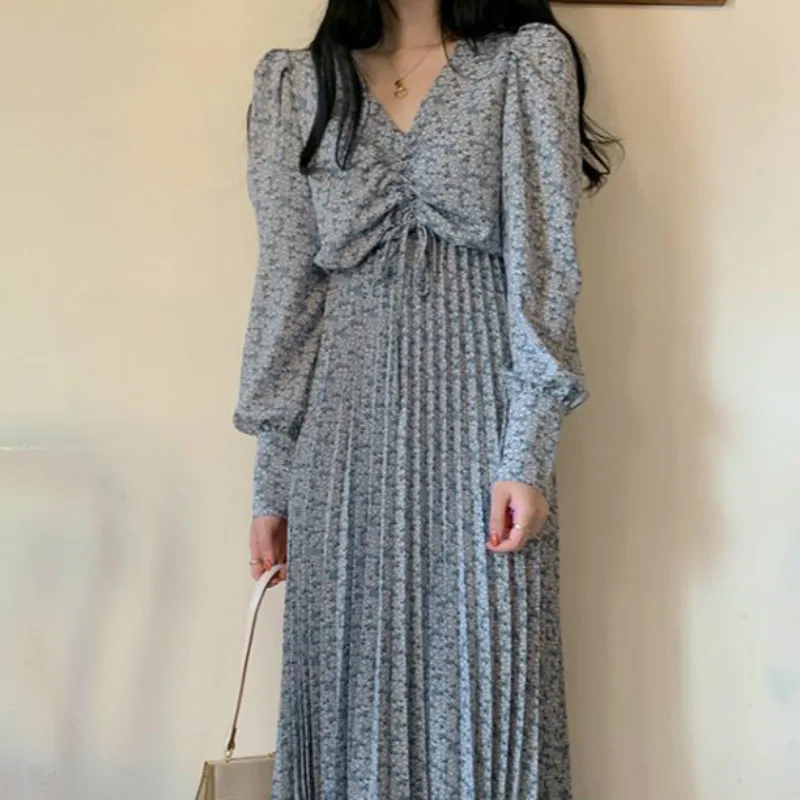 Женское длинное Плиссированное шифоновое платье с V-образным вырезом длинным