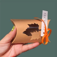 50pcslot maple leaf gift cardboard boxes with orange ribbon thank you tag candy kraft paper bags wholesale christening favors