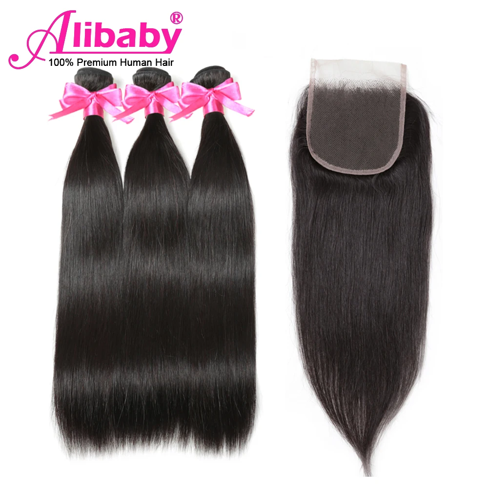 Alibaby бразильские прямые волосы 3 пряди Remy человеческие для наращивания с 4*4