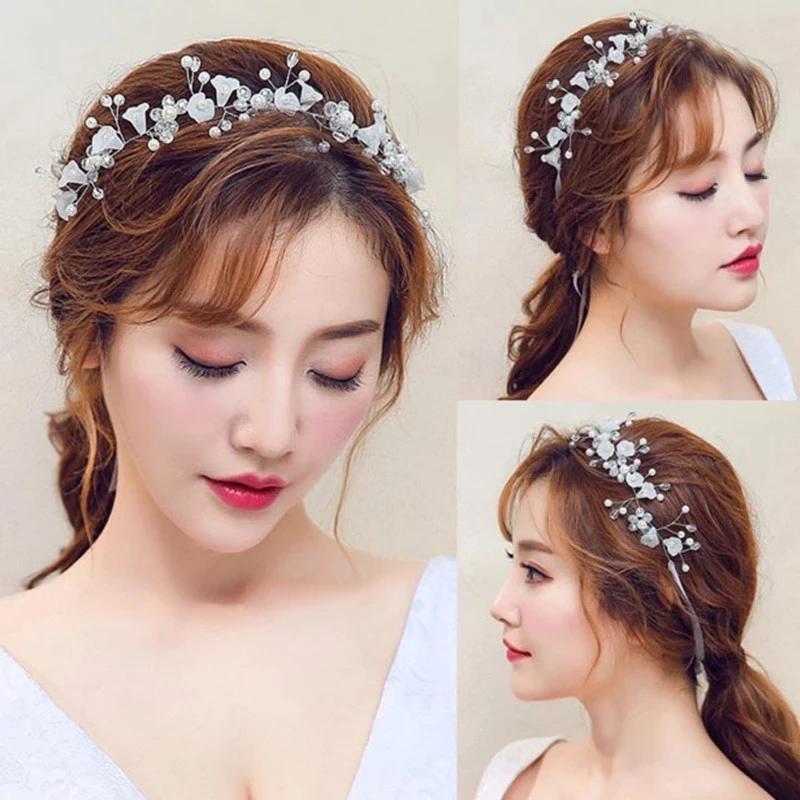 

Fashion Bridal Hair Rattan Rhinestone Headdress Handmade Crown Flower Pearl Crystal Hairpin Female Western Wedding Accessories