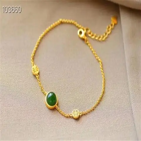 

S925 Sterling Silver Embedded Natural Jasper Silver Jewelry Vintage Bracelet Natural Jasper No Black Dots Gilding Craft Color Re