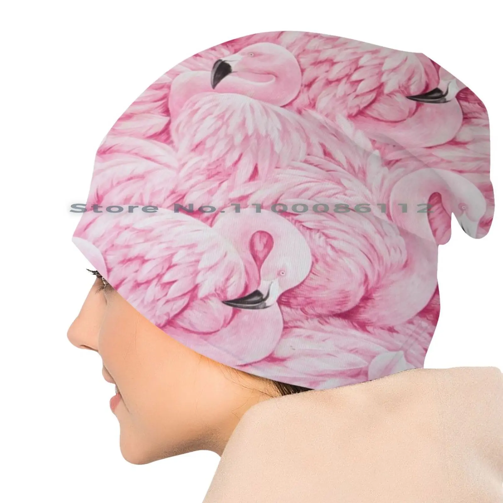 Pink Flamingo Art Beanies Knit Hat Pink 