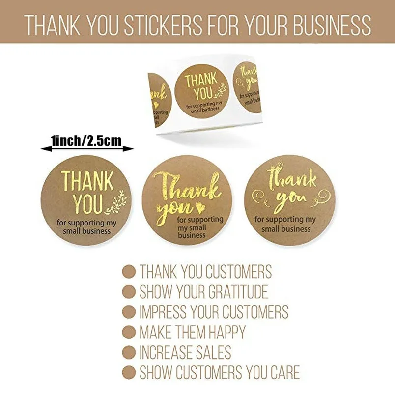 Спасибо за поддержку моего бизнеса крафт-наклейки с золотой фольгой круглые