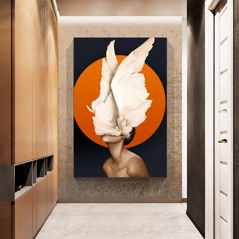 Абстрактная Картина на холсте с цветами и перьями для женщин настенный