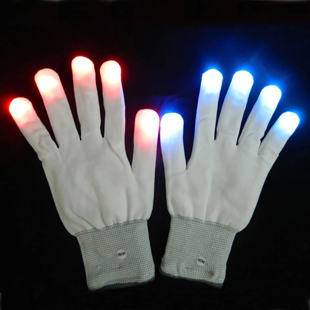 

Finger Lighting Flashing LED Gloves 3 Colors 6 Modes White Glow Gloves Halloween Costume Party Light Up Toys