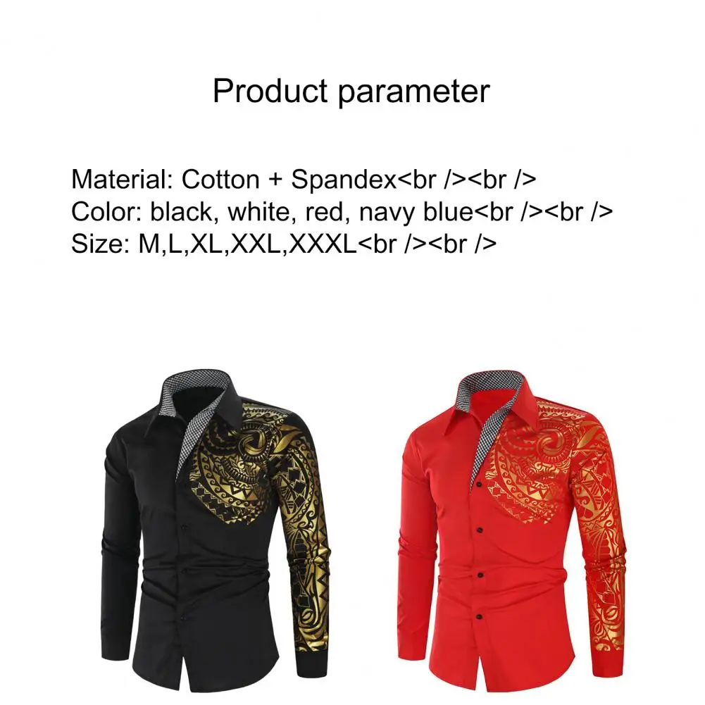 

Printed Shirts Korean Style Bronzing Design Cotton Men Printed Dress Shirts Long Sleeve for Daily Life