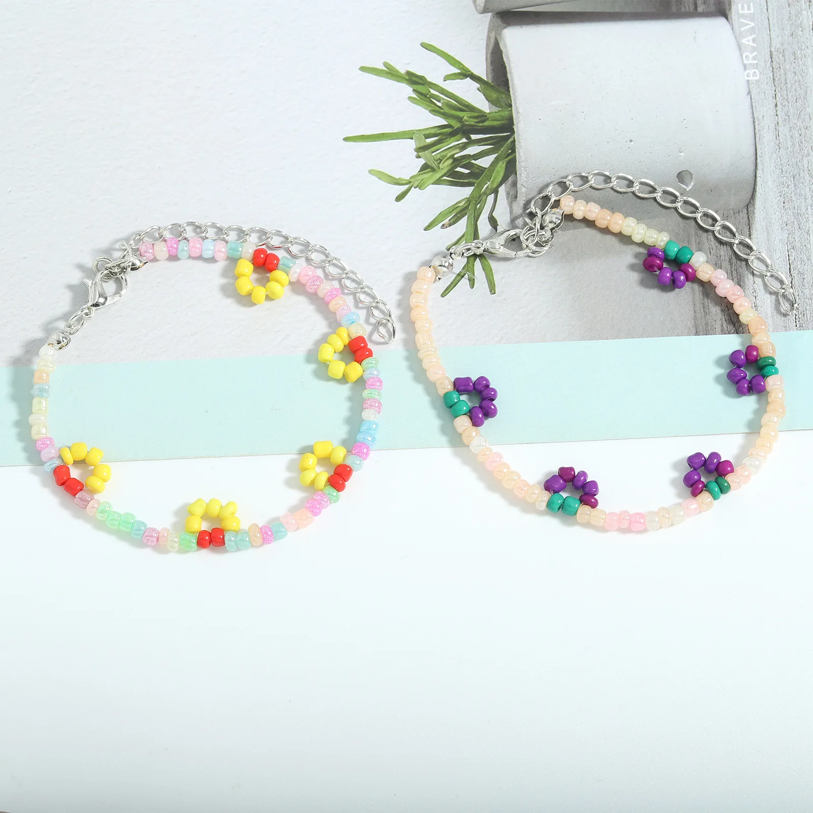 

Fashion Colorful Transparent Resin Pearl Bracelet Flower Bead Handmade Adjustable Wrist Bracelet For Women Summer Beach Jewelry