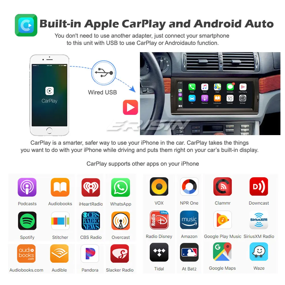 Erisin 8725 Octa Core 10 25 &quotAndroid 10.0 GPS SWC Can Bus CarPlay & Auto 4G DAB DSP Авторадио для BMW E53 E39 X5 M5 |