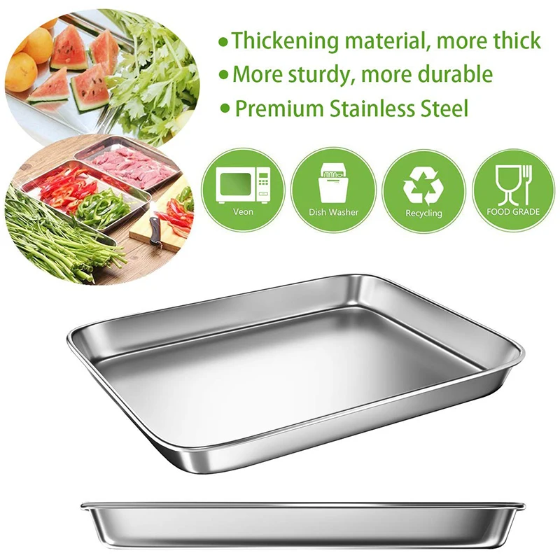 Baking Sheet Pans for Toaster Oven Small Stainless Steel Cookie Sheets Metal Bakeware Pan Sturdy & Heavy Rectangle Tray 3 Pi |