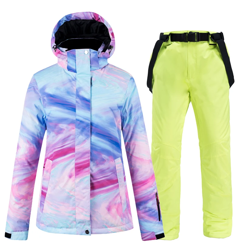 Jacket Pants GN Высокое качество, женский лыжный костюм, зимний уличный зимний костюм, ветрозащитная водонепроницаемая куртка и штаны, куртка для сноуборда, цветная одежда - Цвет: Jacket Pants GN