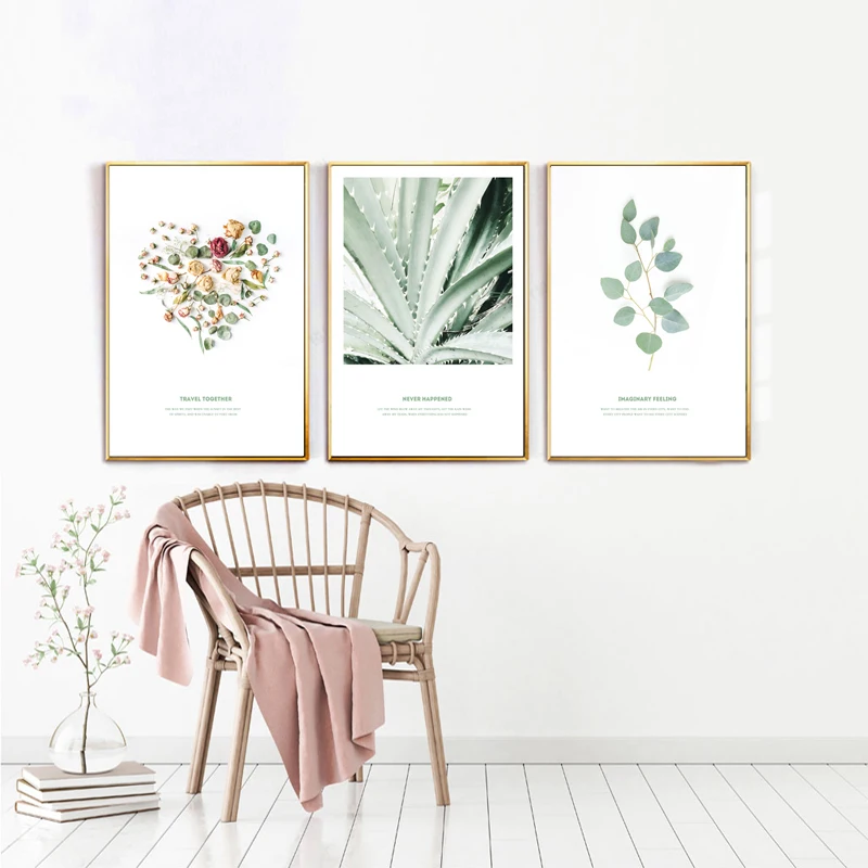 

Light Background and Green Leaves Wall Art Canvas Painting Nordic Posters And Prints Wall Pictures For Living Room Decor