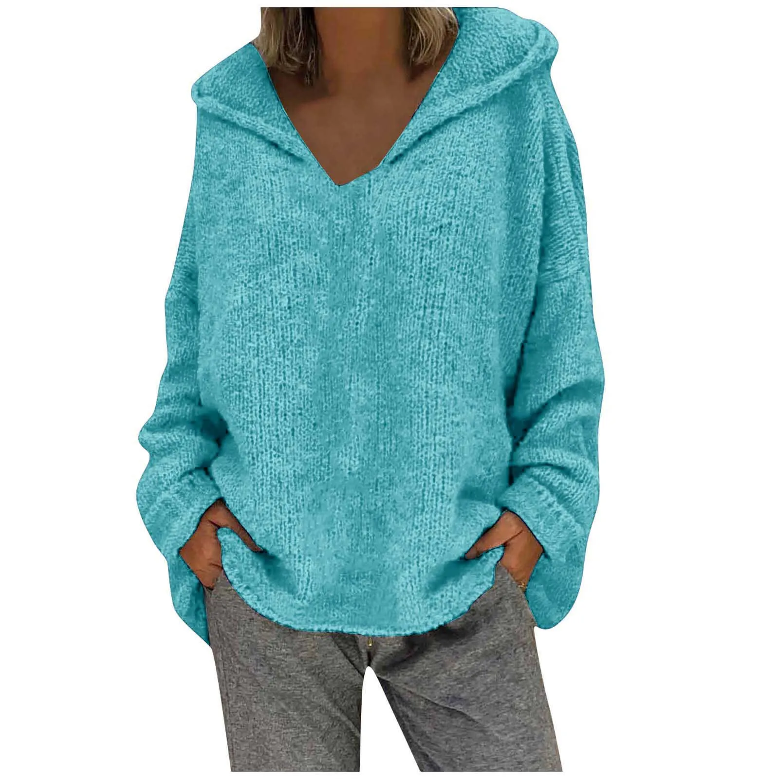 Свитер женский модный Свободный пуловер большого размера Однотонный свитер с