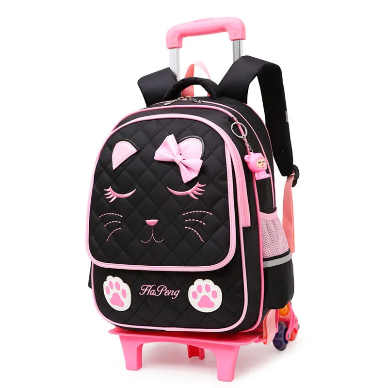 Съемные школьные ранцы для девочек, детский рюкзак на колесиках с 6 колесиками, Дорожный чемодан на колесиках