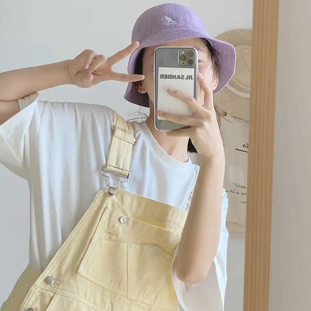 

Freshtaro alluring cream yellow age reducing SLIM STRAIGHT wide leg pants trendy loose denim suspenders women [end of April 17]