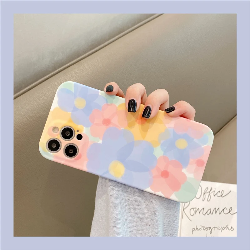 Cute Colorful Flowers Phone Case For iPhone 13 Pro Max 12 Mini 11 X XS XR 7 8 Plus SE 2020 Fashion Floral Soft Shockproof Cover