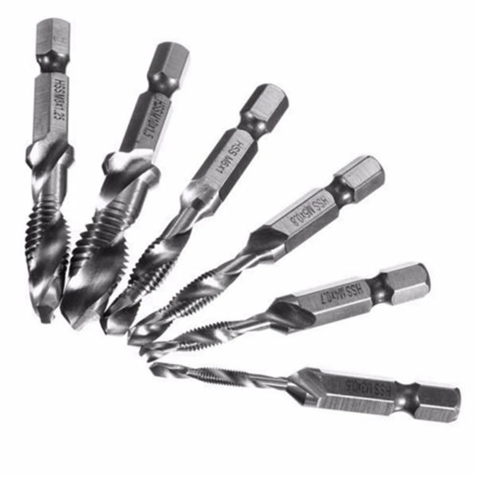 

Hot M3-M10 6pcs/set High-speed Steel Combination Drill Tap Bit Countersink Hex Shank free shipping