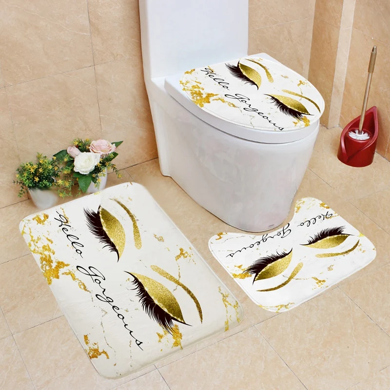 Eyeshadow Printed Bathroom Curtain Flannel Toilet Lid Cover Anti-Slip Soft Carpet Shower Bath Mats Set | Дом и сад