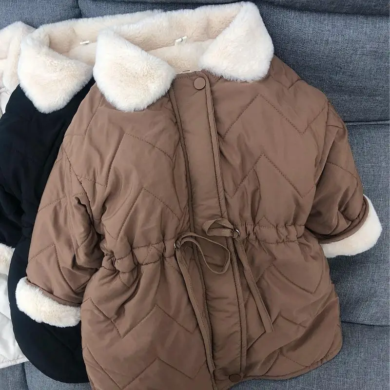

Boys and Girls Thick Winter Coat Childrens Korean Style Plus Velvet Cotton Jacket Baby Thick Literary Cotton Clothes