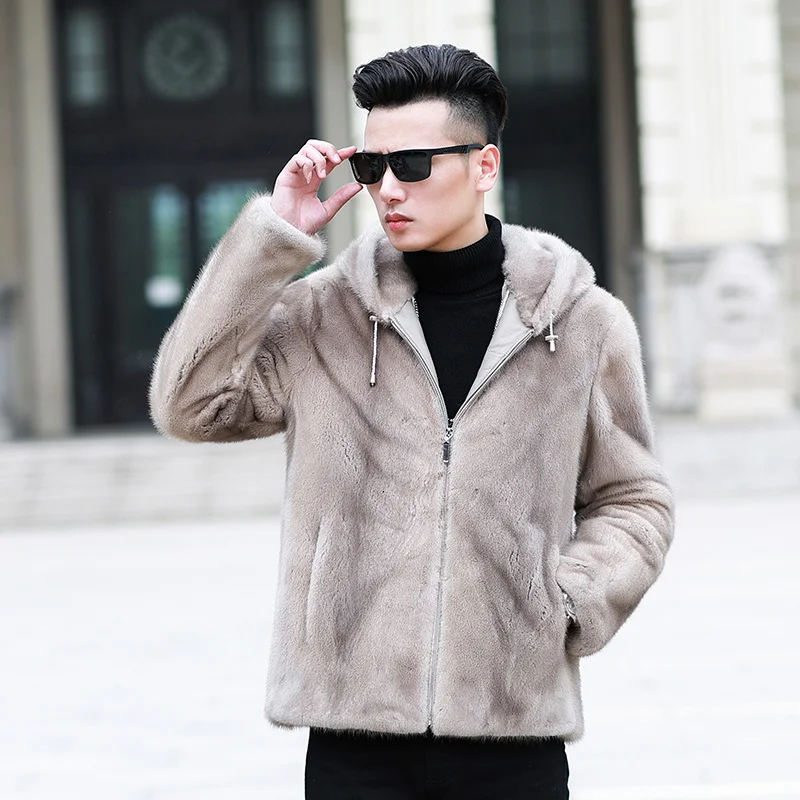 

Real Fur Coat Men Natural Mink Fur Hooded Coat Winter Jacket Men Real Shearling Warm Outwear Plus Size Veste Homme 95001 YY659